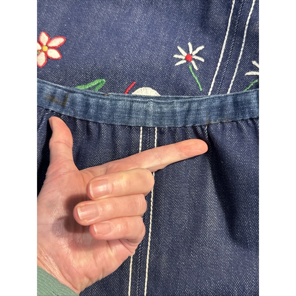 Vintage 70s Handmade Midi Denim Skirt Embroidered Flowers Hippie 27" Waist XS/S - Picture 12 of 16
